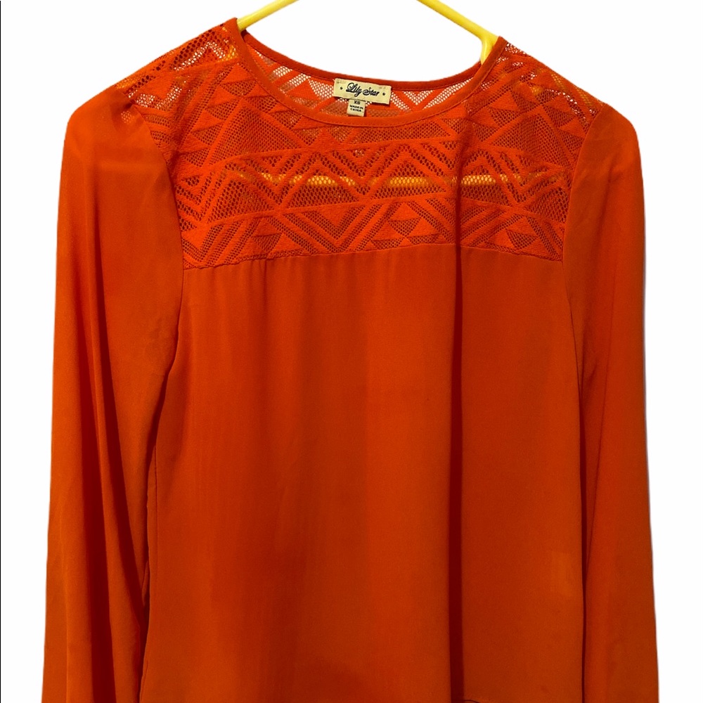 Lily Star Orange Top LS HiLo Hem Size XS